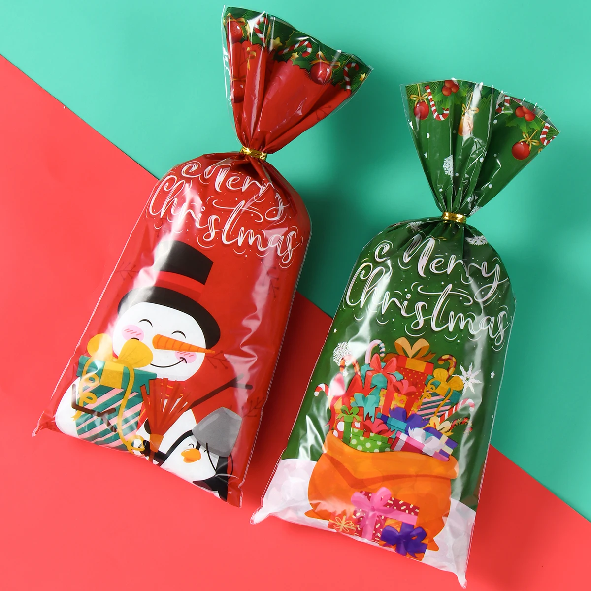 Christmas Gift Bags 25/50/100pcs Christmas Candy Bags Christmas Decorations Santa Gift Bag Navidad Xmas Cookies Packing Bag