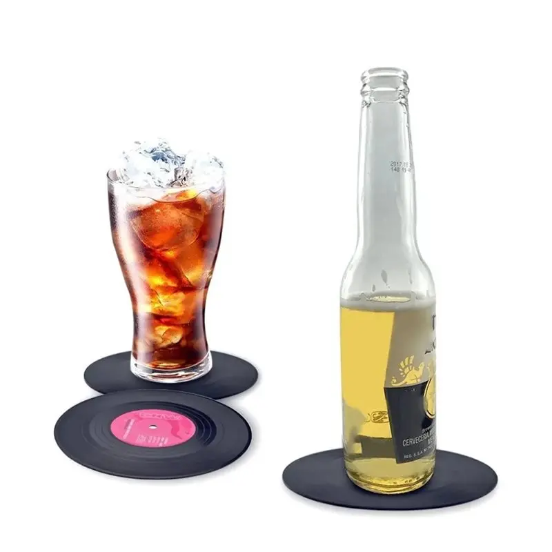 [NEW A09R】 핫 커피컵용 비닐 레코드 컵받침 12개 세트, 레트로 스타일 장식, 효율적인 데스크탑 보호