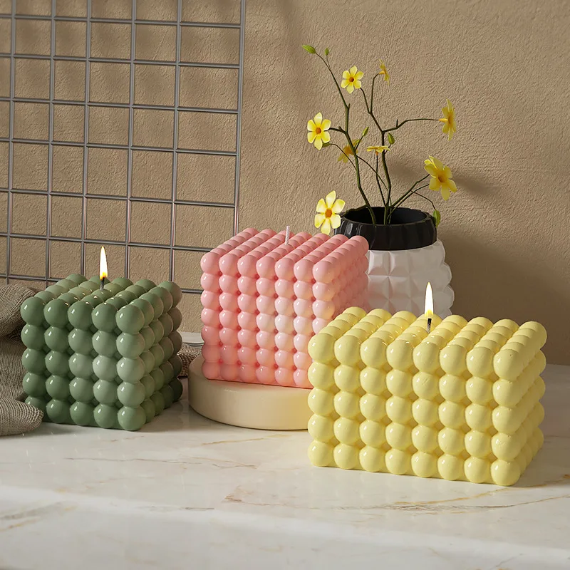 DIY Large Unique Cylindrical Cube Ball Soy Candle Mould Silicone Giant  Bubble Cube Candle Mold