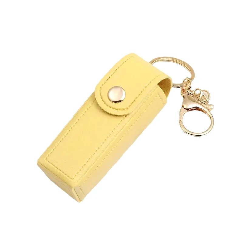 1PCS New Leather Lip Balm Bag Keychain Holder Protective Cover Mini Portable Key Bag Lipstick Cosmetics Storage Bag 2