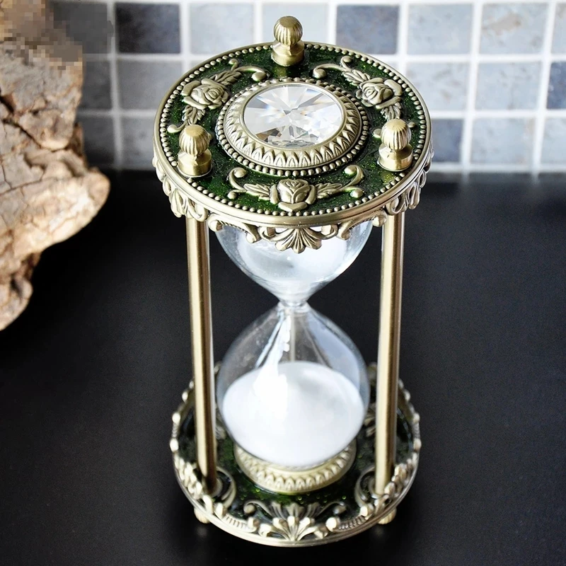 

Vintage metal Inlaid crystal hourglass 30 minutes timer Sandglass creative ornament home decoration