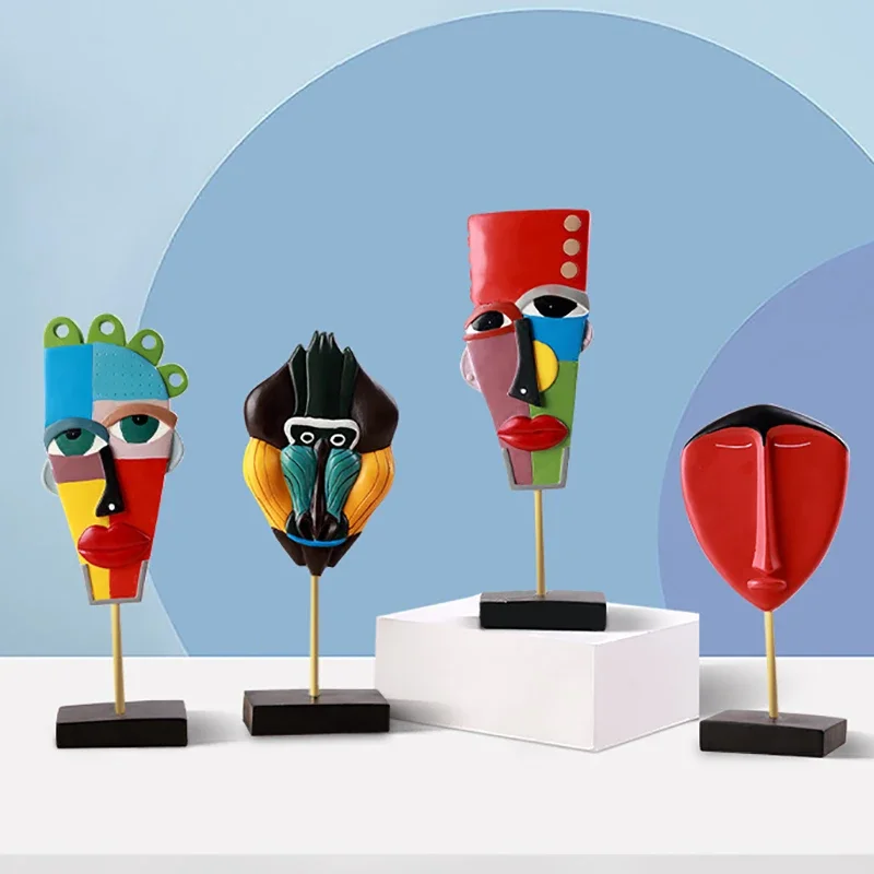 

Статуэтка из искусственной эпоксидной смолы в европейском стиле, красочное абстрактное изображение лица, украшение для комнаты, офиса, скульптура мультяшного персонажа, домашний декор