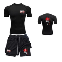 Ensembles de sport décontractés à la mode pour hommes et femmes, ensembles de fitness à séchage rapide, imprimé animé Baki Hama, shorts 2 en 1 1