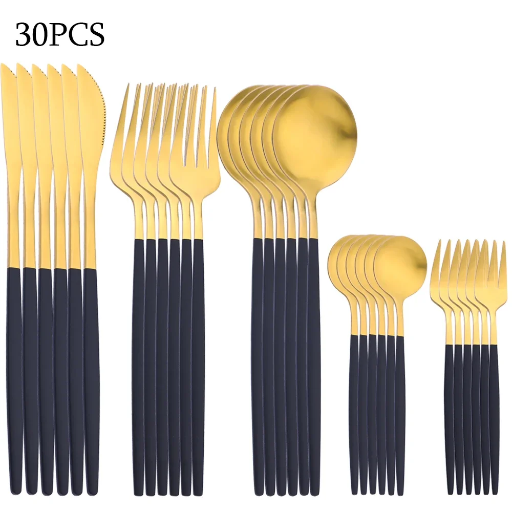 30Pcs Dinnerware Set Stainless Steel Dinner Knife Fruit Fork Spoon Cutlery Set Kitchen Tableware Silverware Sets tableware set