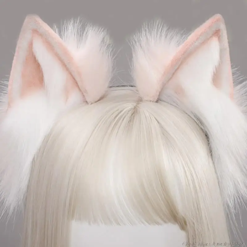 Womens Plush Hair Ornaments Animal Ears Hair Halloween Party Hoops Anime Cosplay Fancy Props