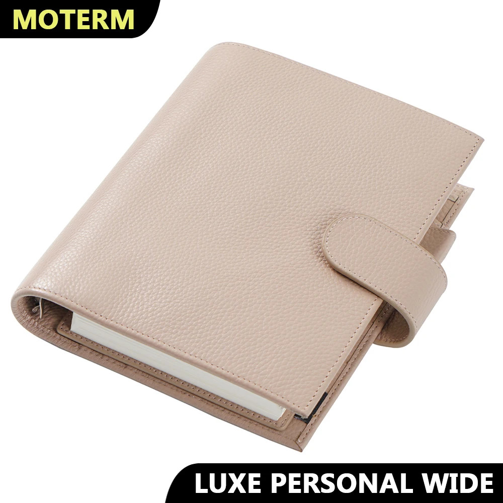 

Moterm Luxe Series Personal Wide Size Planner with 30 MM Silver Rings Pebbled Grain Leather Notebook Cowhide Organizer Agenda