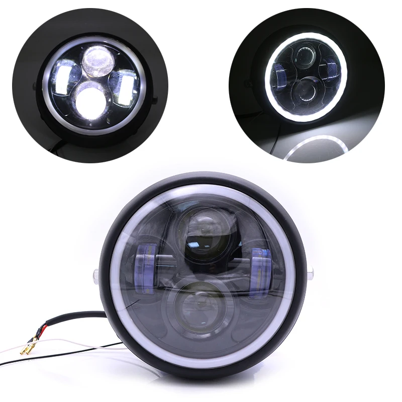 

6,5 "черный мотоцикл светодиодные фары Hi & Lo фары лампы DRL с ангельским кольцом для Harley Kawasaki Honda BMW Yamaha KTM