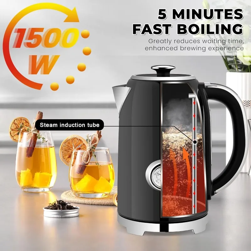 Electric Kettle Temperature Control 57oz Hot Water Boiler with Thermometer 1500W Fast Heating Stainless Steel Tea Kettles