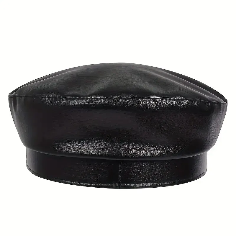 Fashion Women Large Belt Buckle Leather Hat Spring Autumn Sailor Hats Black Ladies Beret Caps Men Flat Top Captain Military Caps Sports & Entertainment
