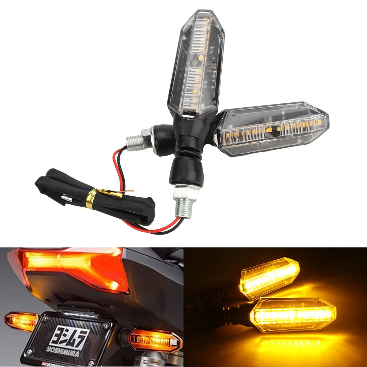 Motorcycle LED Lights Motorcycle LED Turn Signals Amber Flowing Water Turn Signal Indicator Lamp Moto Flashing Blinker Taillights for Honda Yamaha