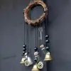 Witch Wind Chime Wiccan Wind Chime Handmade Brass Bell Witchcraft Door Hanger with Wishing Bottle Rattan Wreath Home for Wicca 1