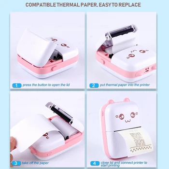 Portable Thermal Printer MINI Wirelessly BT 203dpi Photo Label Memo Wrong Question Printing With USB Cable Imprimante Portable 6