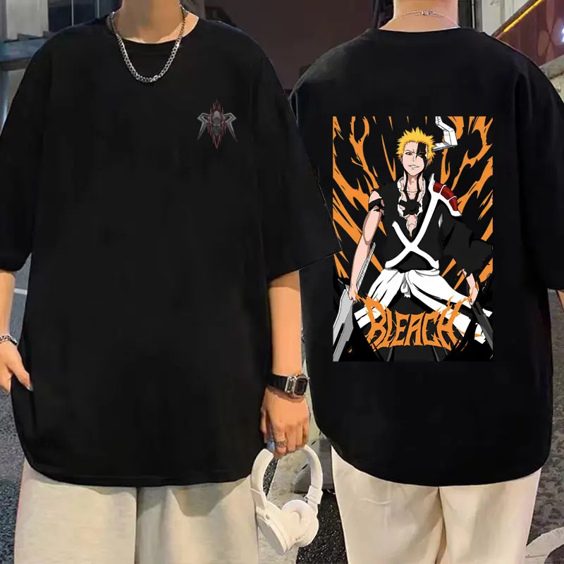 

Japanese Anime Bleach Kurosaki Ichigo Graphic T-shirt Unisex Vintage Cartoon T Shirts Men Women Casual Pure Cotton Short Sleeve