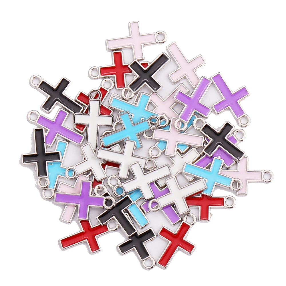 Gemischte 10 stücke Emaille Strass Kreuz Legierung Christian Charm Anhänger für Armband Halskette Ohrringe hand gefertigte DIY Accessoires – Detail 2
