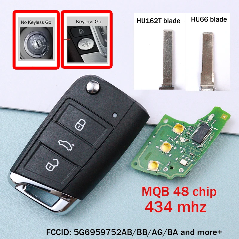 5G6959752AB/BB/AG 434MHz MQB48 ชิปรถ Key Fob Remote สําหรับ Volkswagen VW Golf 7 MK7 Tiguan Touran Polo สําหรับ Skoda Octavia A7 ที่นั่ง