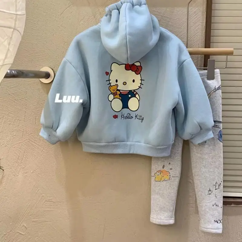 

Детский зимний костюм-куртка Sanrio, Hello Kitty с аниме, бархатная хлопковая Повседневная теплая толстовка с длинным рукавом и принтом для девочек