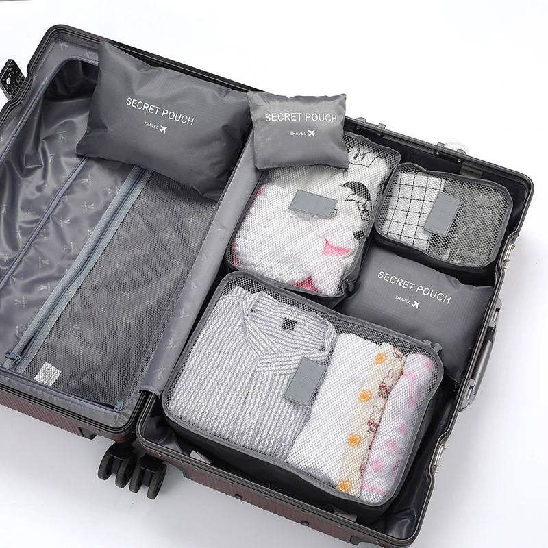 6pcs Blue Travel Storage Bags，Waterproof Clothes Storage Bag，Pack Cube  Organizer