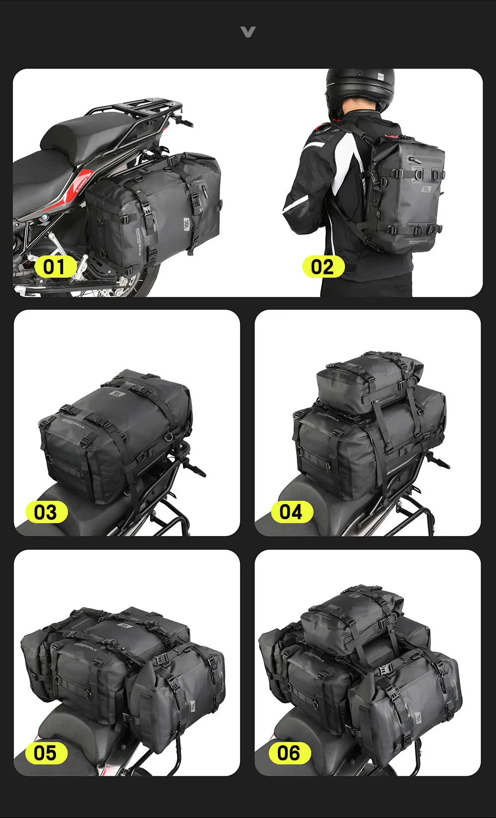 Rhino walk Motorrad Heck tasche 8l/15l/30l 100% wasserdichter Motors eiten sitz Tank tasche Sattel tasche Motorrad Rucksack Koffer – Detail 6
