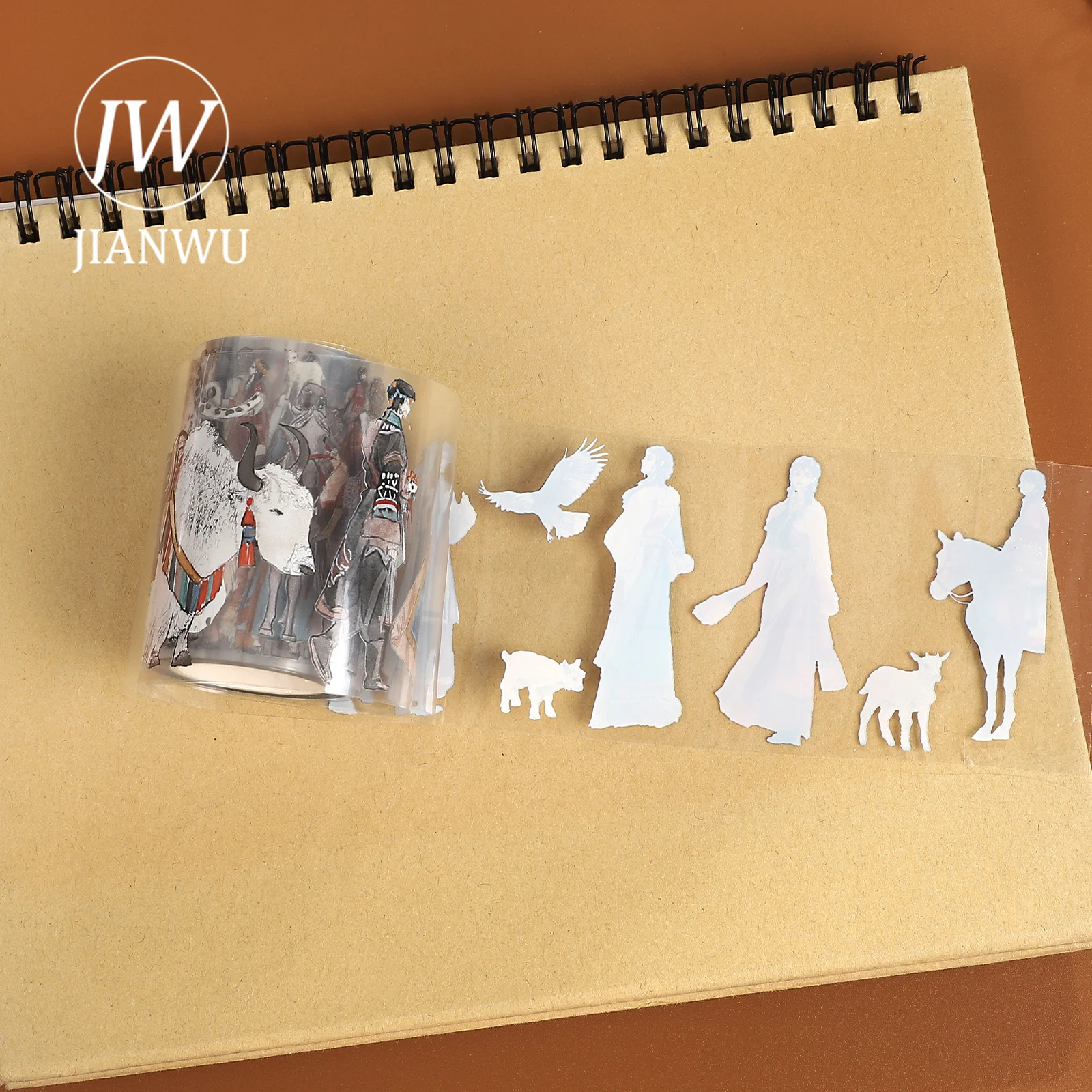 JIANWU 60mm*500cm 빈티지 목동 캐릭터 풍경 소재 콜라주 스크랩북 PET 테이프 창의적인 DIY 저널 문구류