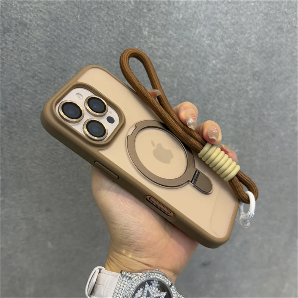 Luxury Frosted Translucent Phone Case with Lanyard Stand