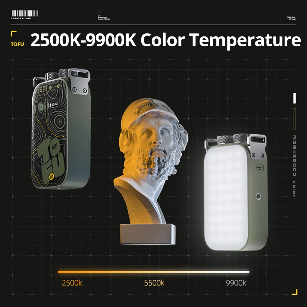 시단드 TOFU PRO 12W 2500-9900k RGB LED 카메라 조명 21가지 조명 효과 hsi 36000 풀 컬러 크리에이티브 브이로그 조명