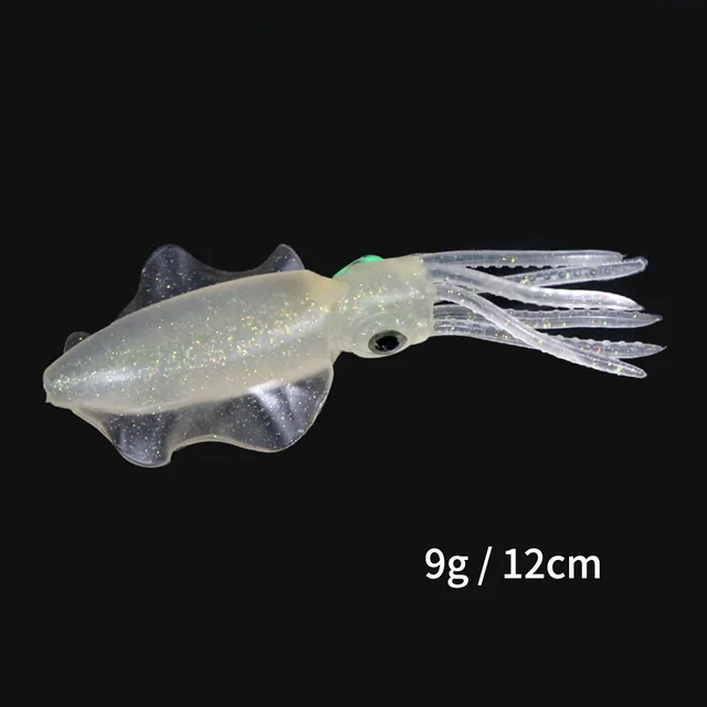 ORJD Trolling Lure Soft Squid Lure 7g 15g 20g 60g Luminous UV Squid Jig For Sea Fishing Boat Fishing Wobbler Bait For Snapper 9G 12CM NO HOOK