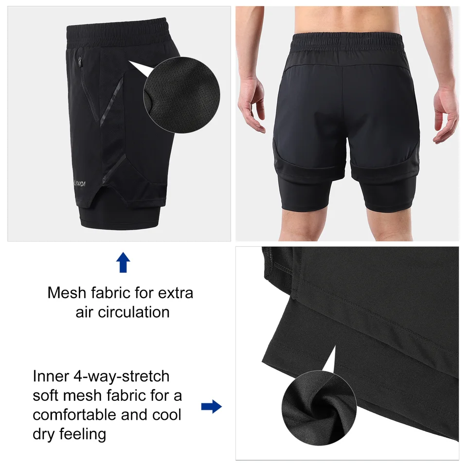 Lixada Men 2 in 1 pantaloncini da corsa asciugatura rapida traspirante allenamento attivo esercizio Jogging pantaloncini da ciclismo maratona