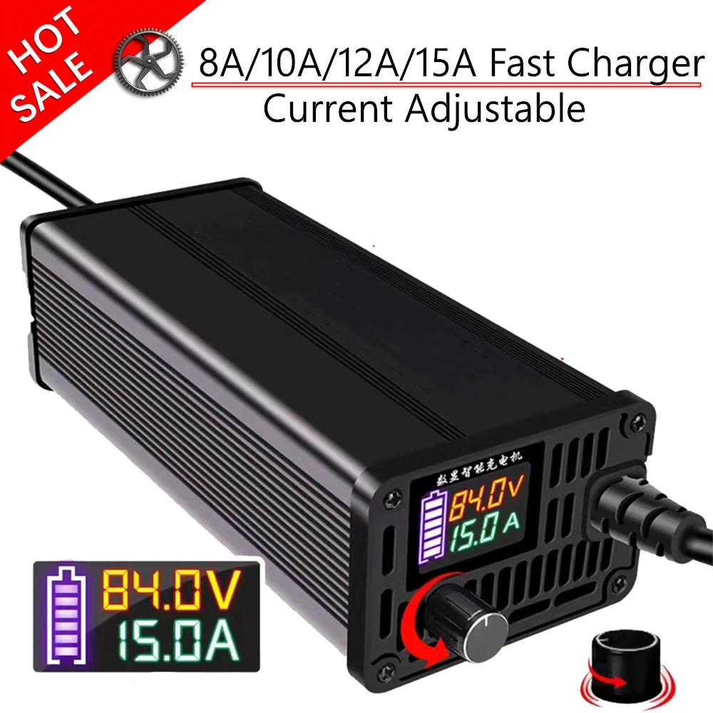 

48V 58.4V 72V 60V 67.2V 84V 87.6V Li-ion LiPo Lifepo4 Lithium Battery Charger Curren Adjust 10A 5A Fast Charge ebike 16S 20S 24S