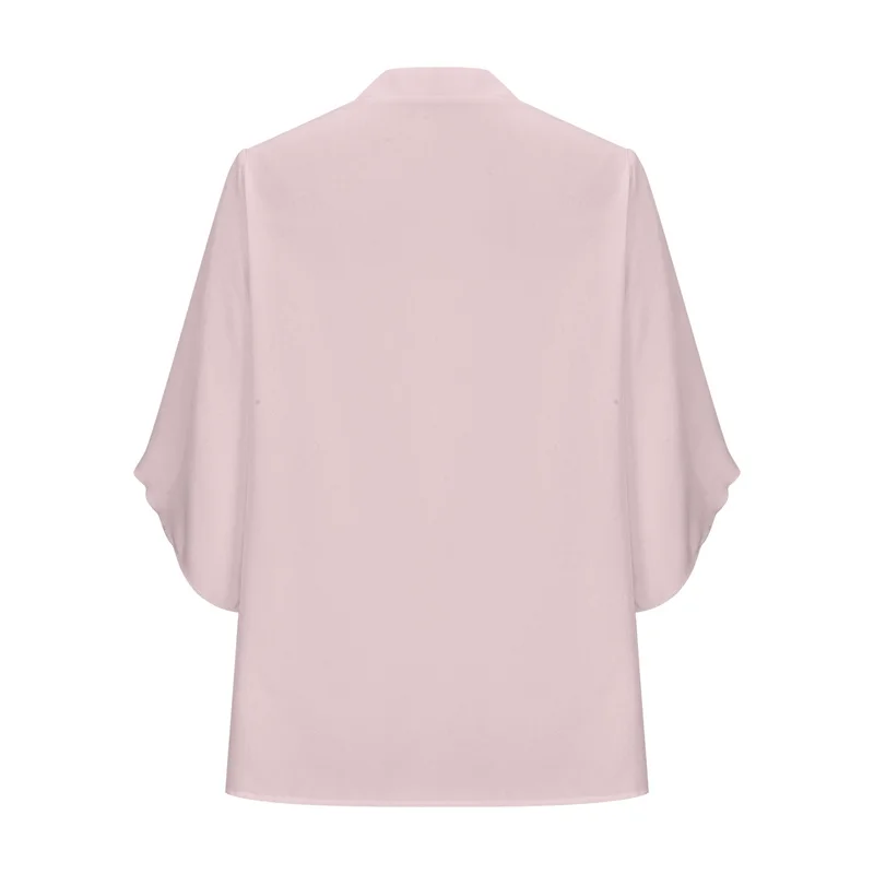 Women Summer Style Blouses Shirts Lady Casual Short Flare Sleeve V-Neck Solid Color Blouse Tops