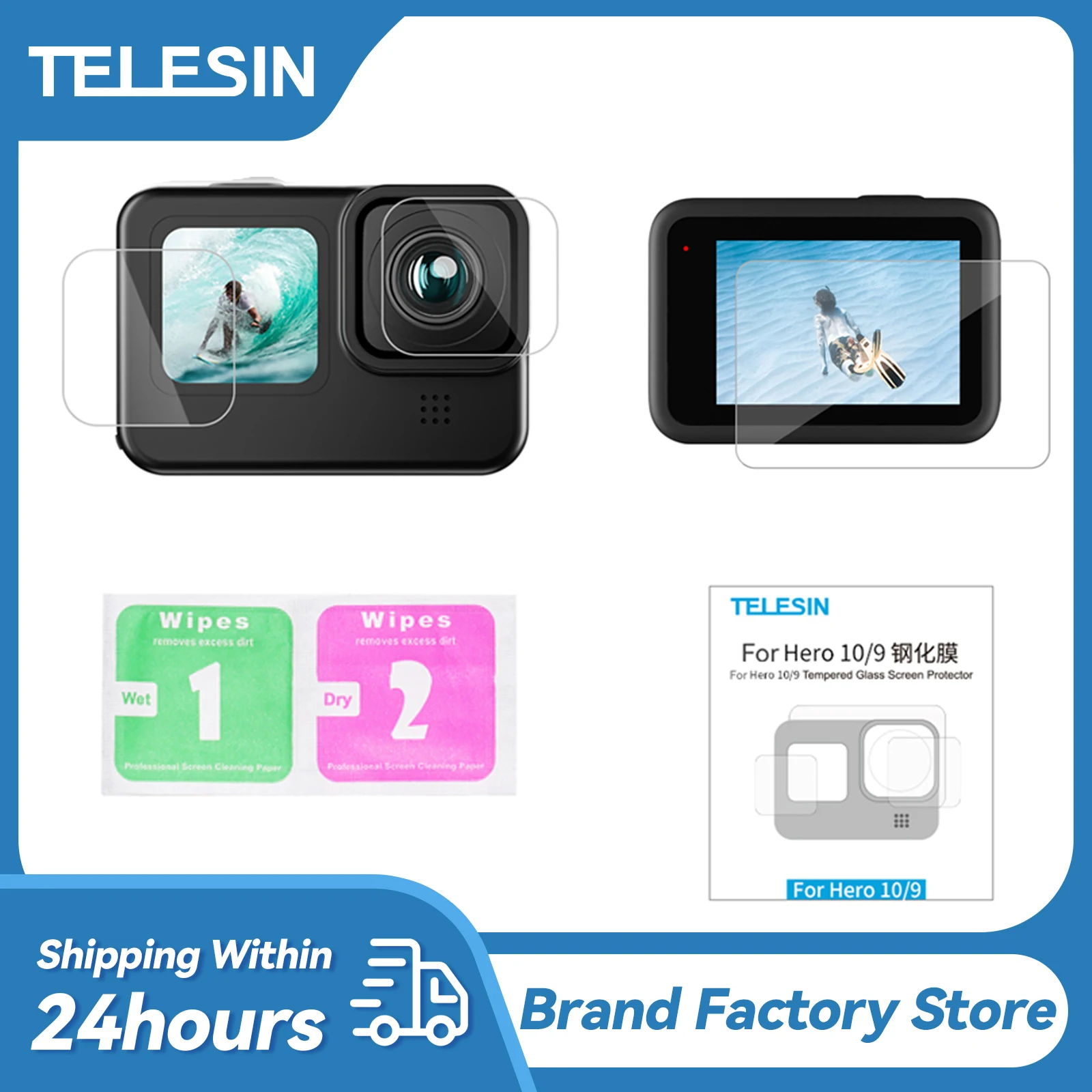 TELESIN Tempered Glass Screen Protector Cover Case for GoPro Hero11 10 9 Black Lens Protection Protective Film Gopro Accessories