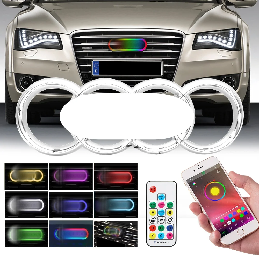 249Mm/273Mm/285Mm Led Griglia Cofano Anteriore Emblema Luminoso Colorato Per Audi A6 A7 Q3 Q4 Q5