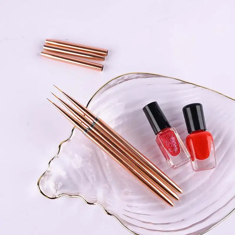 Rose Gold Nail Art UV Gel Liner Painting Brushes Drawing Flower Striping Design Manicure Tools Kits 7/9/11mm 2