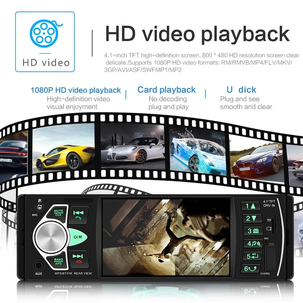 Car 4.1 inch High definition Large Screen Wireless Hands free Car MP5 Player Plug in Card U Disk Radio Mobile Phone Interconnect