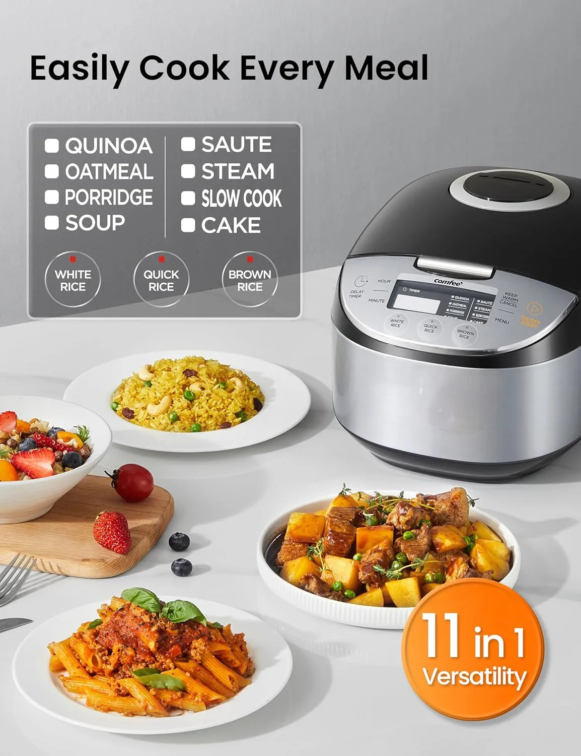 Portable 12-Cup Fuzzy Logic Rice Cooker with 11 Presets & Steamer, Black 2