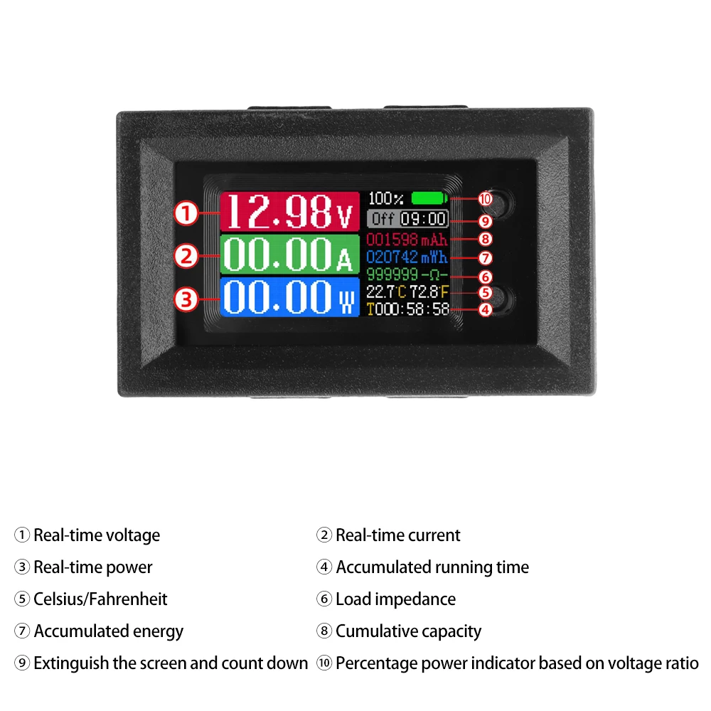 9 in 1 DC 4-30V 전력계 전압계 전력 분석기 LED 디지털 DC 전기 계량기 감지기 다기능 테스터 전력계