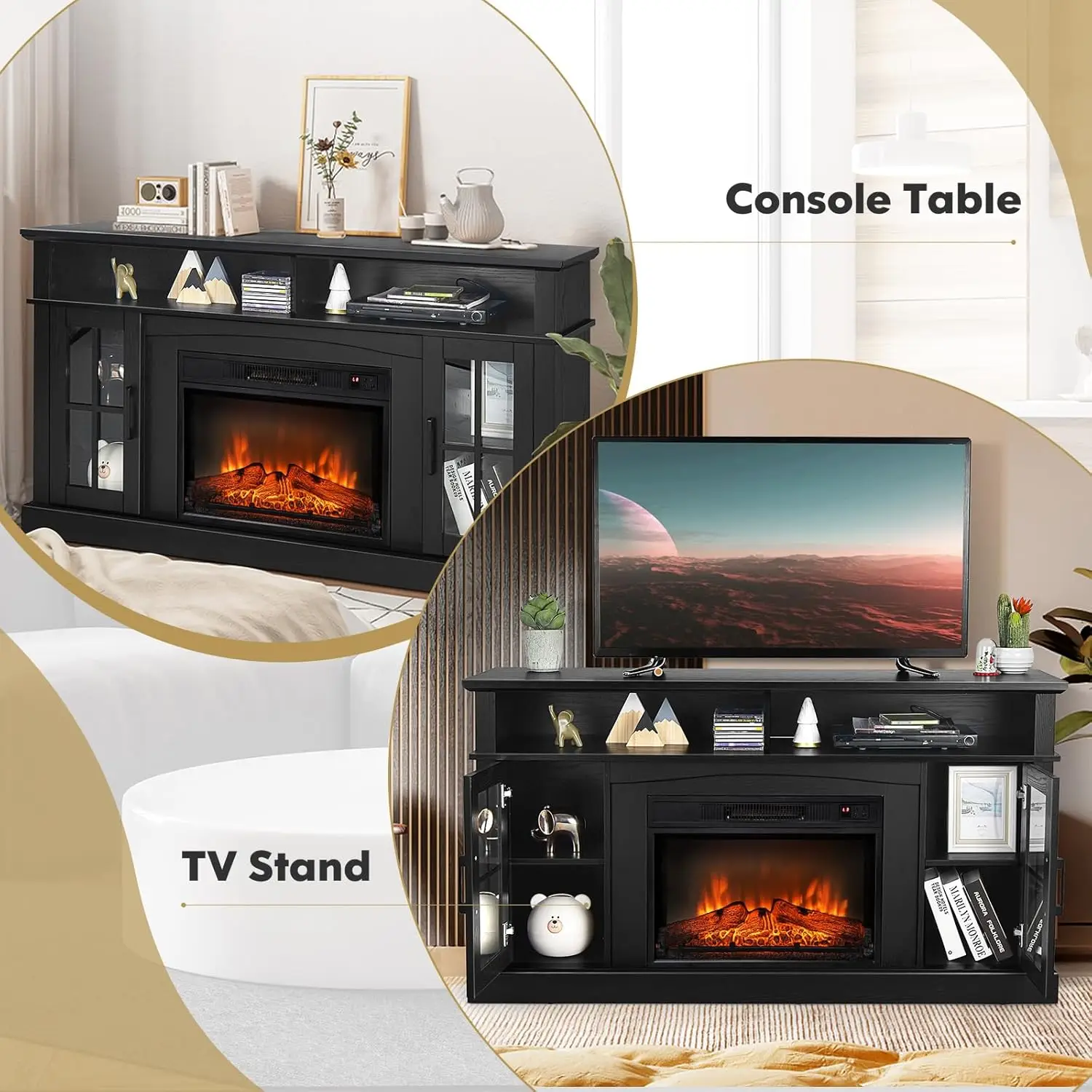 Electric Fireplace TV Stand for TVs Up to 65 Inches 1400W Heater Insert with Remote Control 6H Timer 3-Level Flame