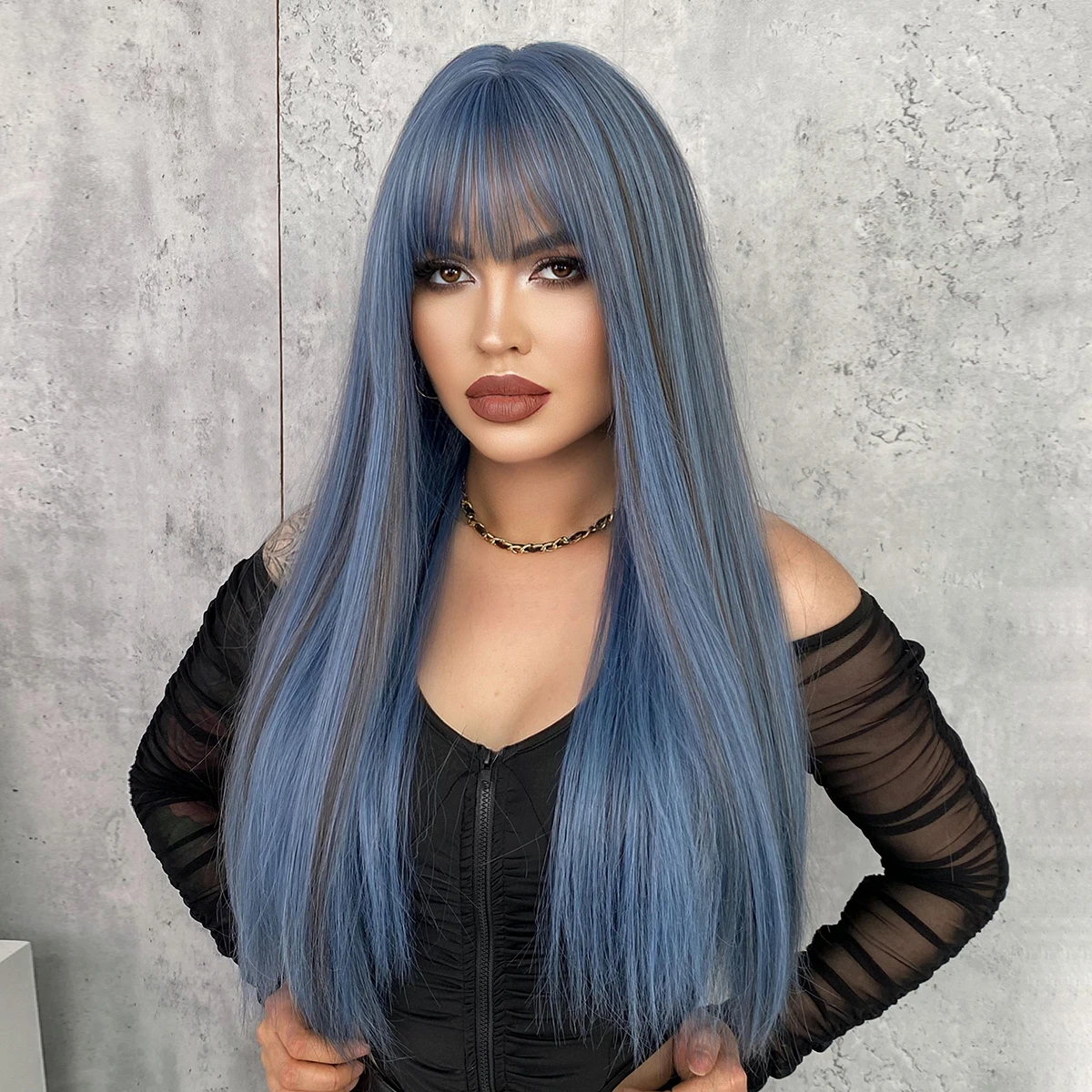 Synthetic Wig Long Straight Wigs with Bangs Natural Synthetic Wig For Women Daily Cosplay Party Heat Resistant Fiber Lolita Wigs