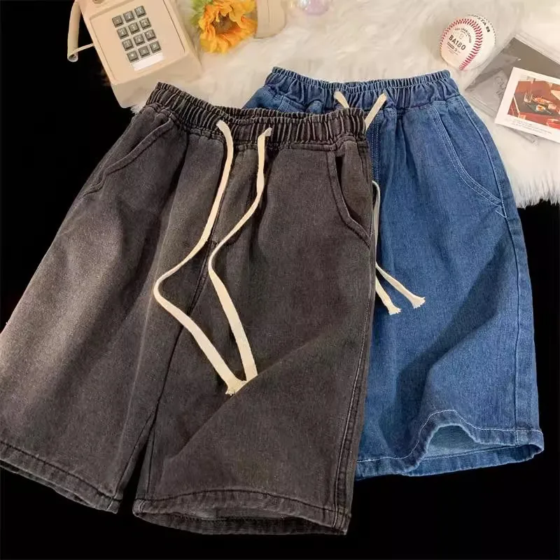 2025 New Korean Style Vintage Men's Jeans Summer Loose Male Wide Leg Knee Length Shorts New Washed Fashion Short Denim Pants 4