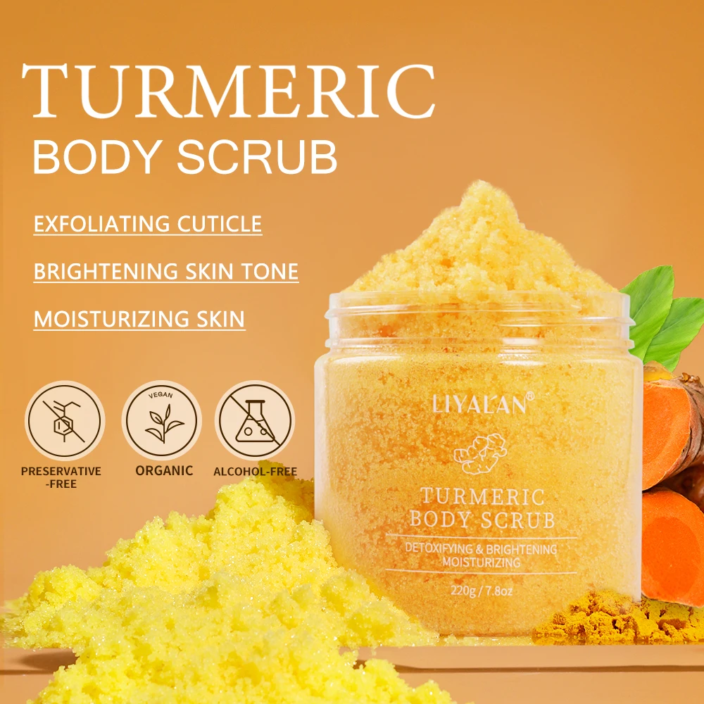 Turmeric Body Scrub Soften Cutin Smooth Skin Moisturizing Sea Salt Exfoliating Pore Cleaning Brighten Lighten Dark Spots Acne body scrub