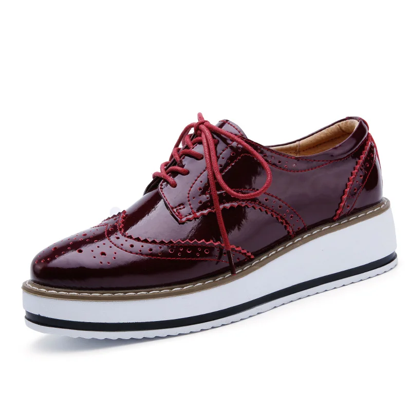 Women Oxford Shoes Derby Platform Flats Brogue Leather Lace Up Classic Bullock Footwear Female For Spring Autumn