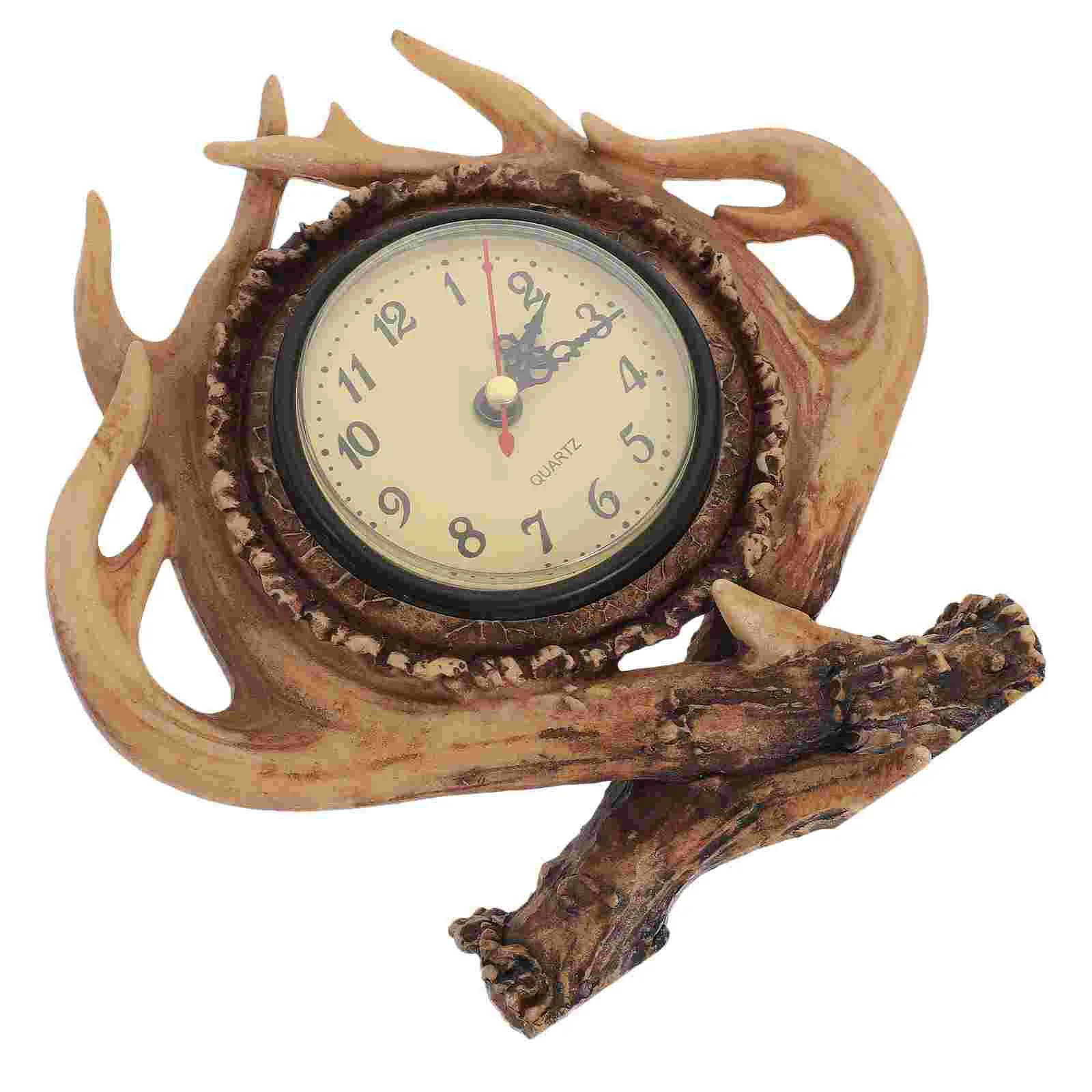 

Deer Horn Alarm Clock Creative Western Style Decorative Table Clock for Home Living Room Household Bedroom Bar without
