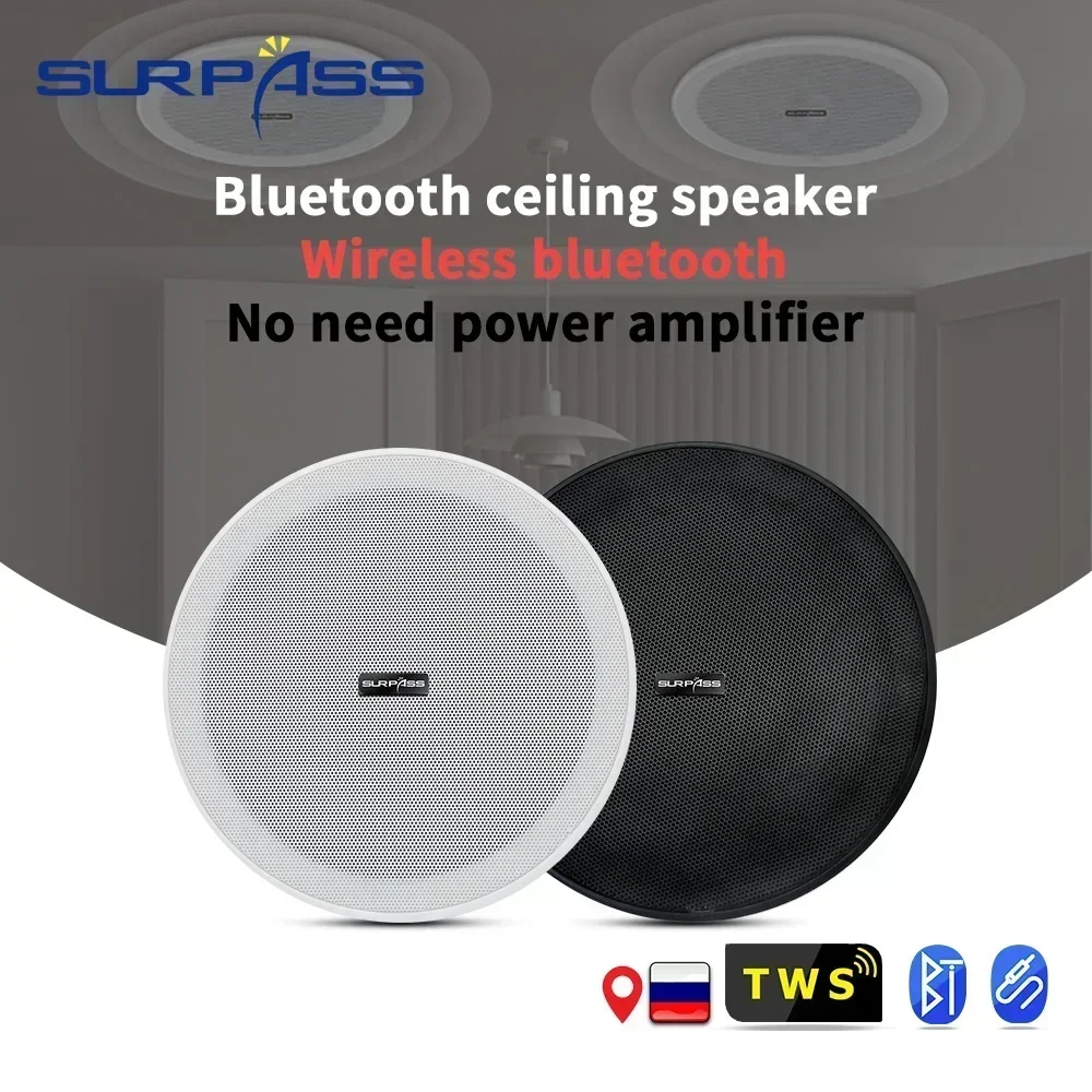 Bluetooth Speaker 6 Inch Ceiling 3D Stereo 10W For Bathroom Kitchen Outdoor Camper