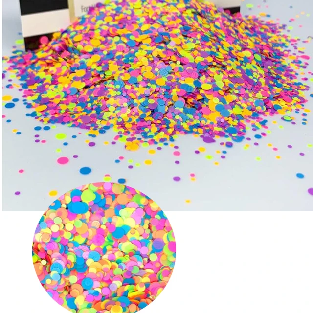 (by weight) 50g in 1 Confetti dot rainbow chunky glitter confetti glitter nail art neon glitter dots,1mm 2mm 3mm glitter shapes