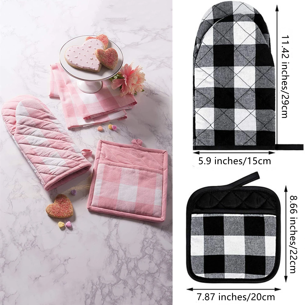 

Portable Anti-scald Heat Resistant Gloves Plaid Print Non-slip Insulation Pad Kitchen Baking Cooking Microwave Mitts Supplies