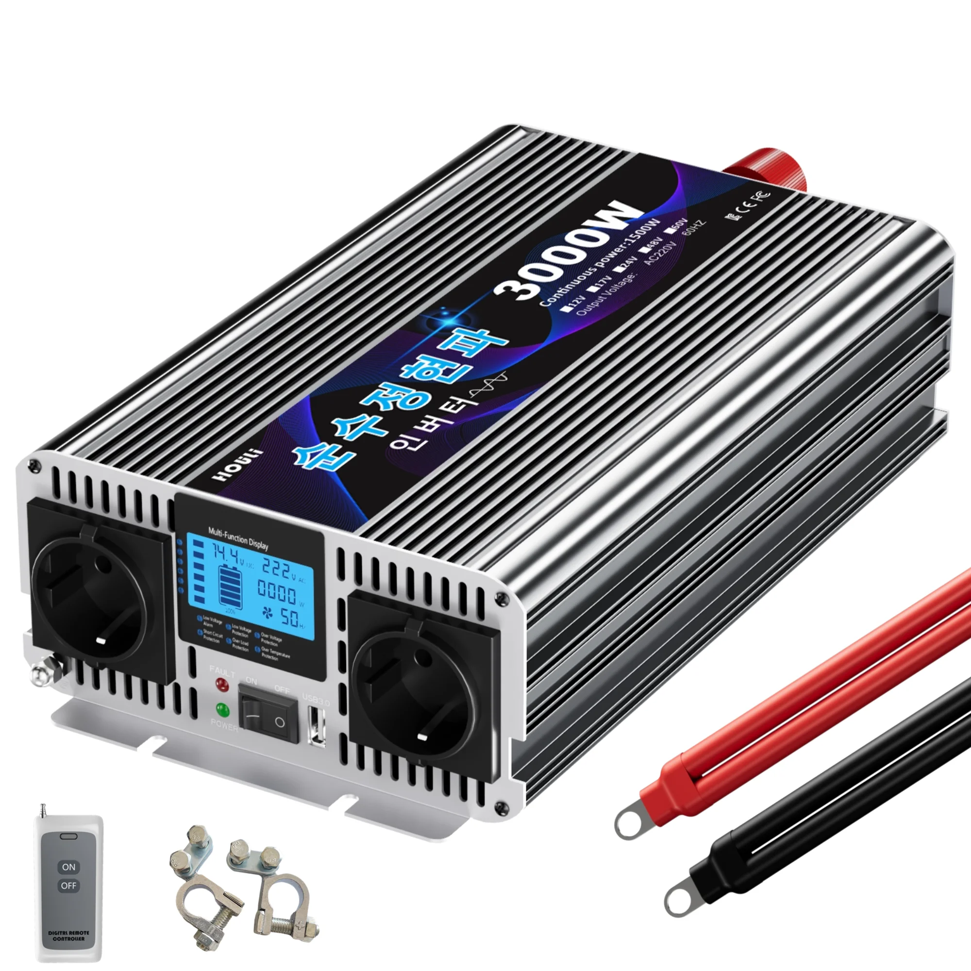HOULI อินเวอร์เตอร์ PURE sine WAVE 12 V 220 V 24 V ถึง 220 V แปลงความถี่ 3000 W-7000 W คู่ยุโรปซ็อกเก็ตรถ 1