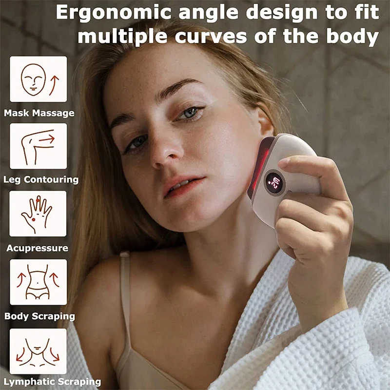 Portable Red Bian Stone Electric Scraping Board Gua Sha Vibrate Heated Lifting Led Health Beauty Device Face and Neck Massage