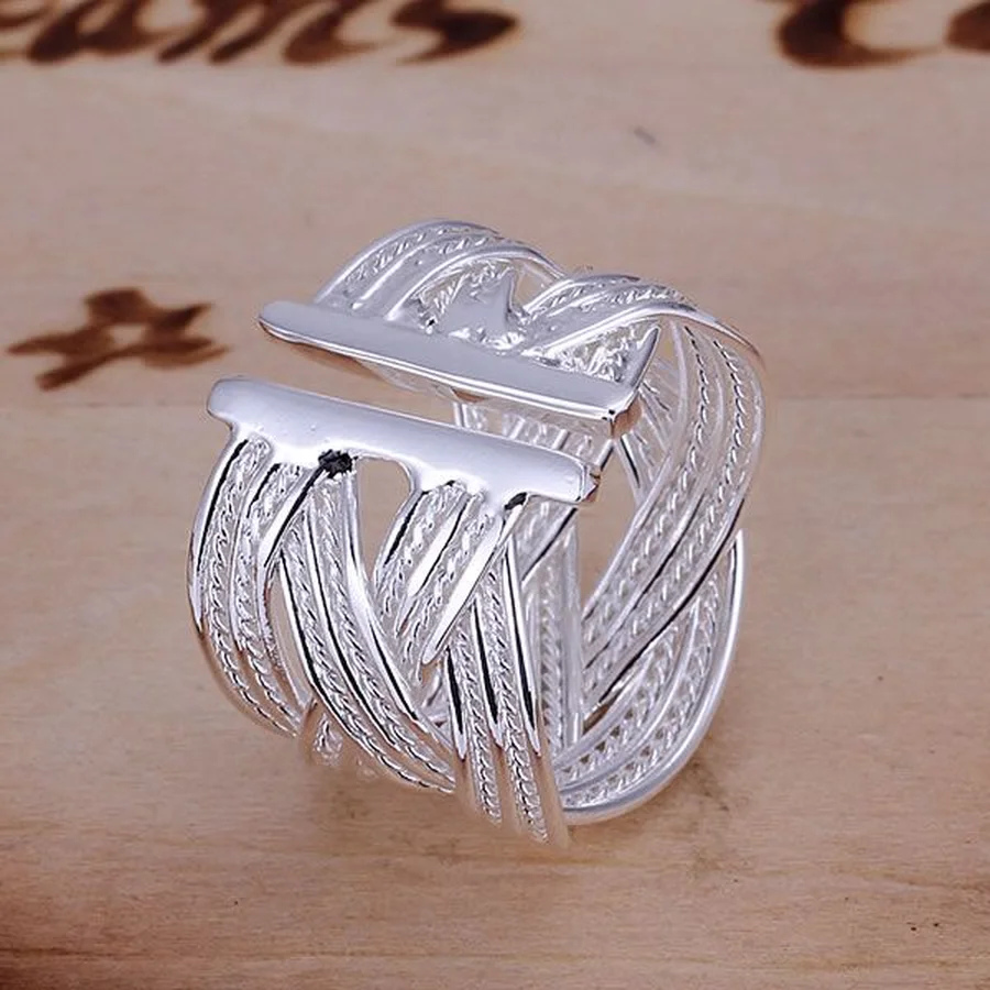 Silver ring 925 Sterling silver open ring engagement wedding Bridal fashion adjust size