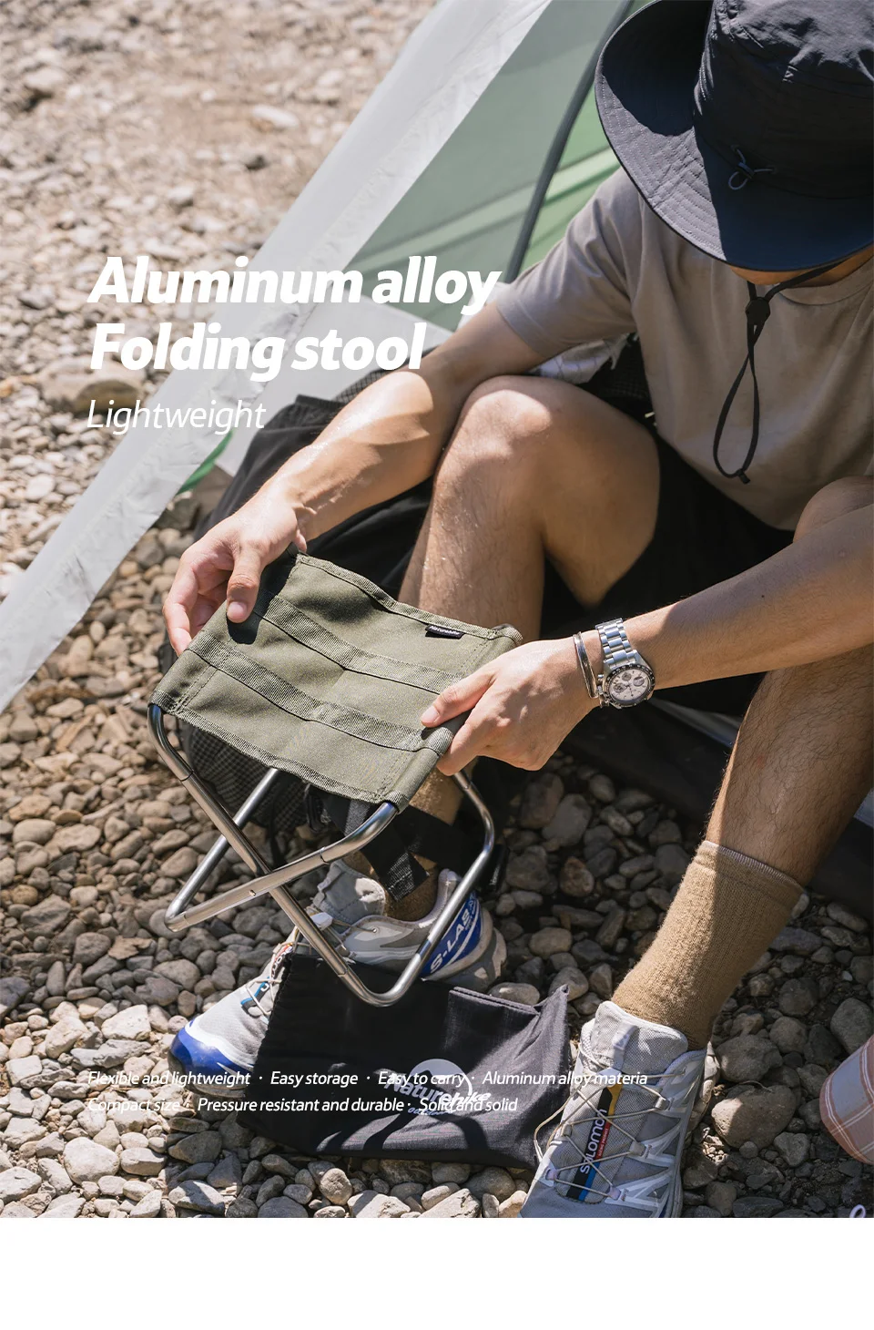 Description Picture 2 of itemNaturehike Mini Storage Fishing Chair Ultralight Aluminium Alloy Folding Fishing Stool Portable Outdoor Camping Chair
