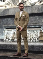 Italian style Brown Plaid Men Suits Slim Fit Notched Lapel Groom Wedding Tuxedos 2Pieces Sets Classic Male Blazers Costume Homme 2