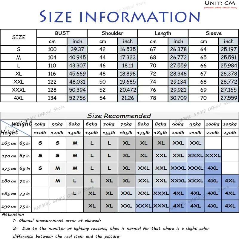 Animal Game Outdoor Men's Casual Sweatshirts Zipper Cardigan Work Jackets Sport Turtleneck Coats Oversize Warm Cycling Jerseys